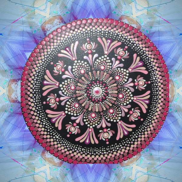 Mandala Decorativa de 30 cm - Rosa em fundo Preto, Peça Única!
